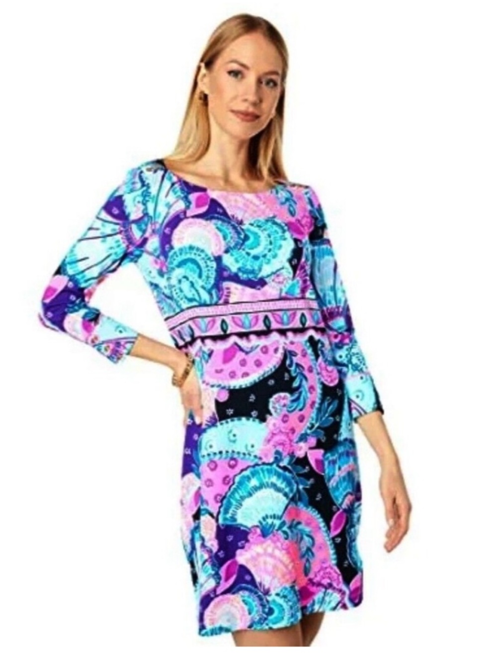 Lilly Pulitzer M Bohemian Wanderer Sophie UPF 50+ Abstract Floral Shift Dress